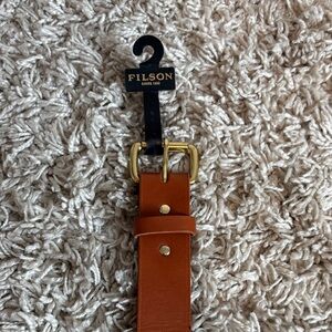 Filson 30” Brown Leather Belt with Gold Buckle